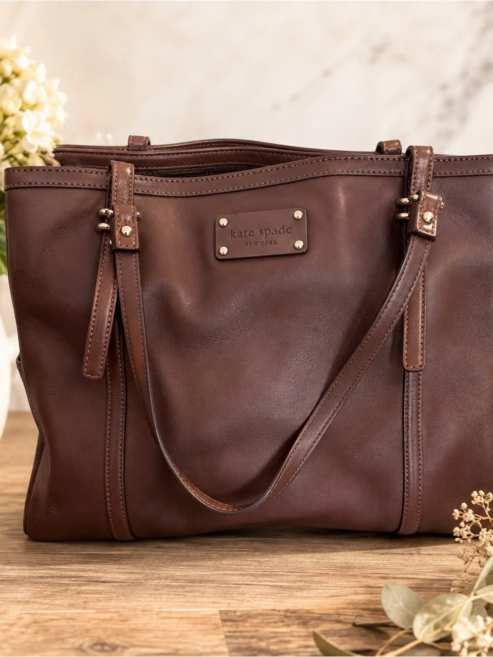 Kate Spade Brown Leather Triple Compartment Shoulder Bag PXRU1109
